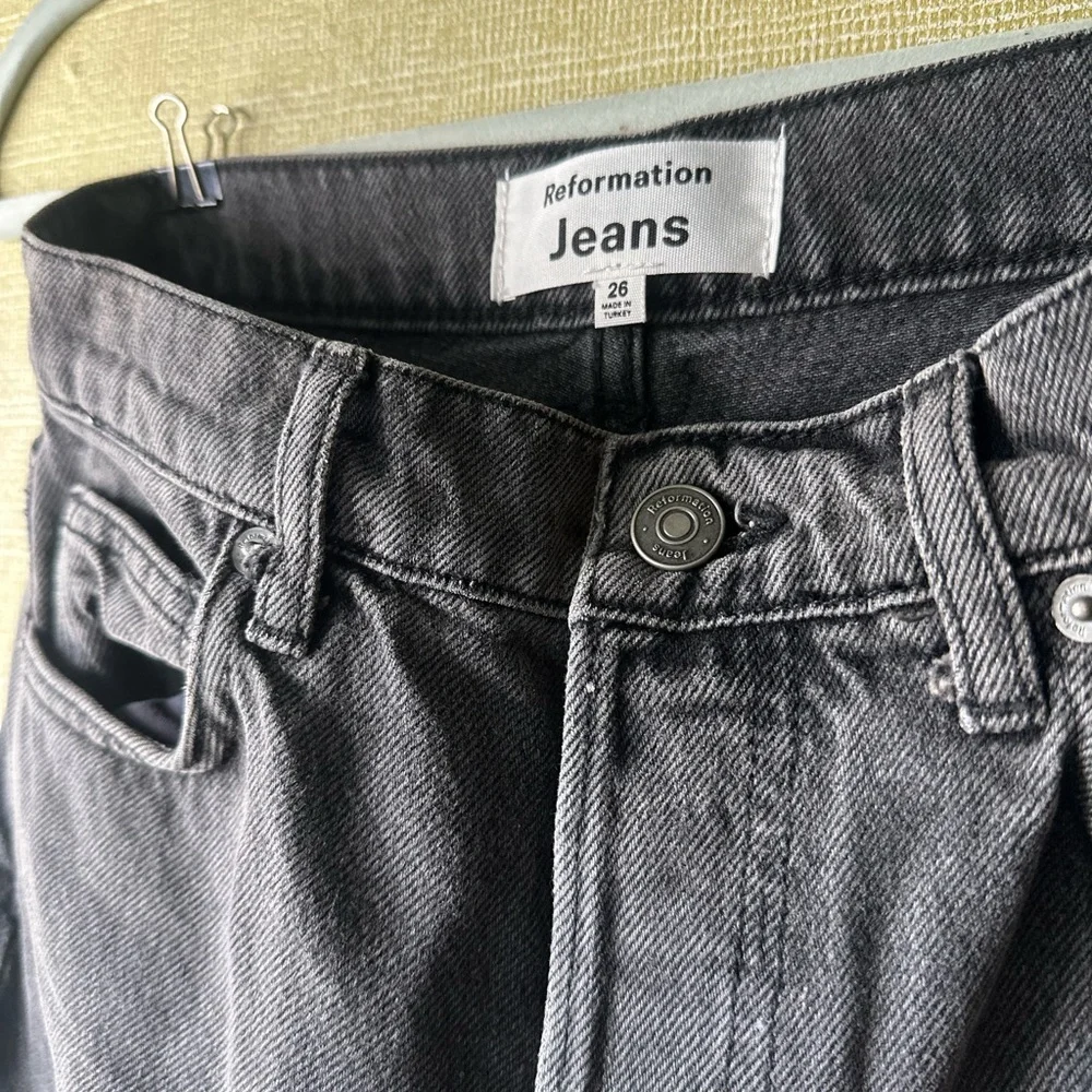 Reformation Cynthia Black Patch Denim Jeans High Rise Straight Size 26